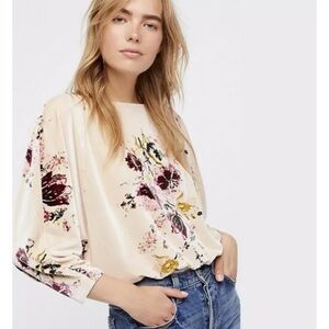 Free People | Intimately Floral Velvet Bodysuit Size S Beige Dolman Sleeves